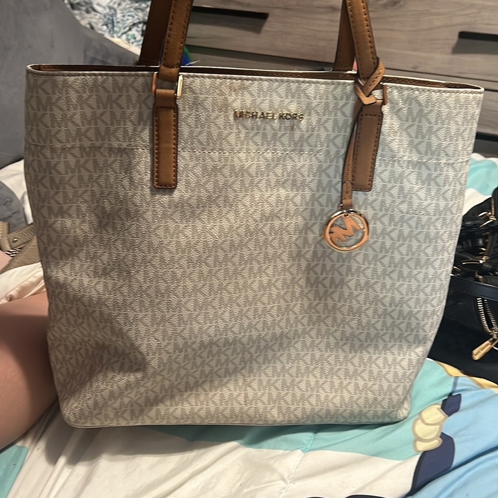 Michael Kors Signature Beige and Brown Tote